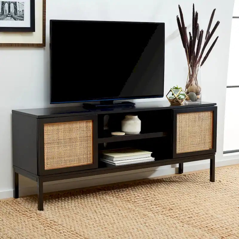 Meuble TV Safavieh Cristen à 1 étagère en rotin – 54 L x 15 P x 22 H po – 54Lx15Px22H