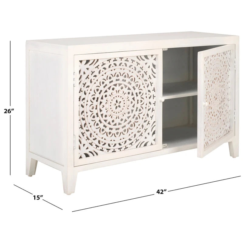 Meuble TV 2 étagères 2 portes Giselle de SAFAVIEH (entièrement assemblé) - 107 cm (L) x 38 cm (P) x 66 cm (H) - 107Lx38Px66H