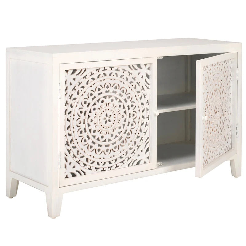 Meuble TV 2 étagères 2 portes Giselle de SAFAVIEH (entièrement assemblé) - 107 cm (L) x 38 cm (P) x 66 cm (H) - 107Lx38Px66H