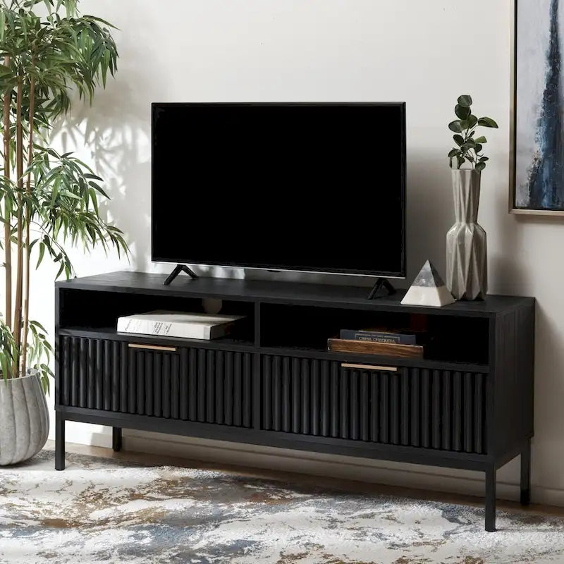 Meuble TV multimédia SAFAVIEH Alyse à 2 tiroirs et 2 étagères (compatible avec les écrans plats jusqu'à 65 pouces) - 153,4 cm x 39,6 cm x 63 cm