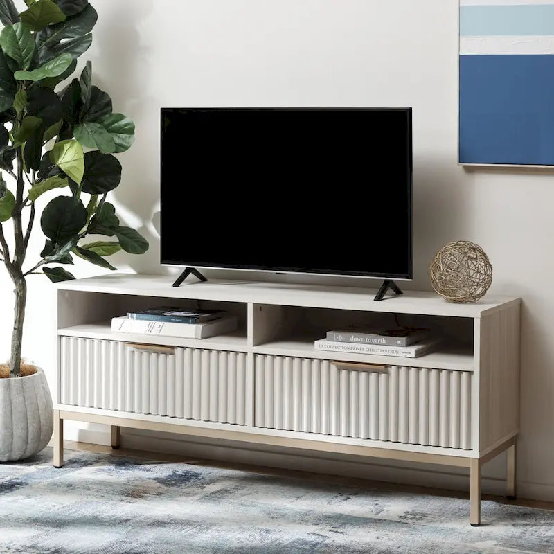 Meuble TV multimédia SAFAVIEH Alyse à 2 tiroirs et 2 étagères (compatible avec les écrans plats jusqu'à 65 pouces) - 153,4 cm x 39,6 cm x 63 cm