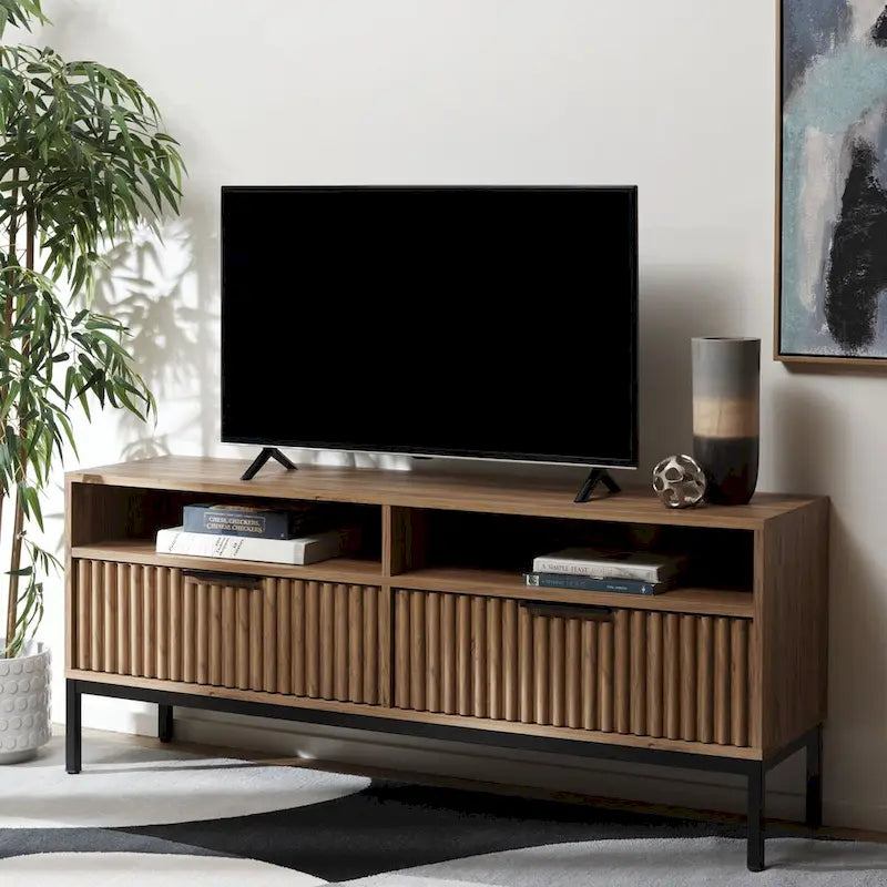 Meuble TV multimédia SAFAVIEH Alyse à 2 tiroirs et 2 étagères (compatible avec les écrans plats jusqu'à 65 pouces) - 153,4 cm x 39,6 cm x 63 cm