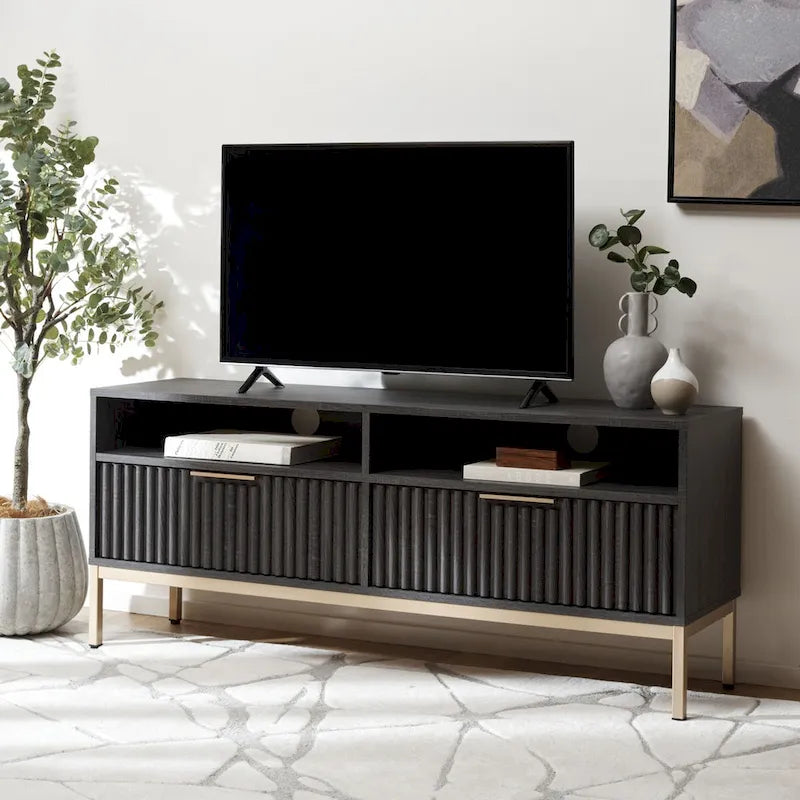 Meuble TV multimédia SAFAVIEH Alyse à 2 tiroirs et 2 étagères (compatible avec les écrans plats jusqu'à 65 pouces) - 153,4 cm x 39,6 cm x 63 cm