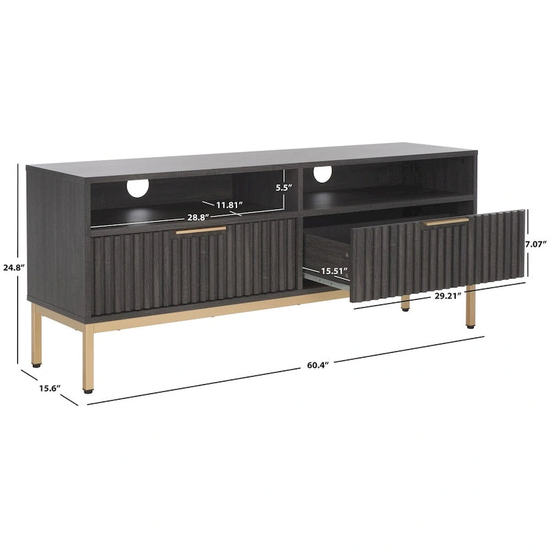 Meuble TV multimédia SAFAVIEH Alyse à 2 tiroirs et 2 étagères (compatible avec les écrans plats jusqu'à 65 pouces) - 153,4 cm x 39,6 cm x 63 cm