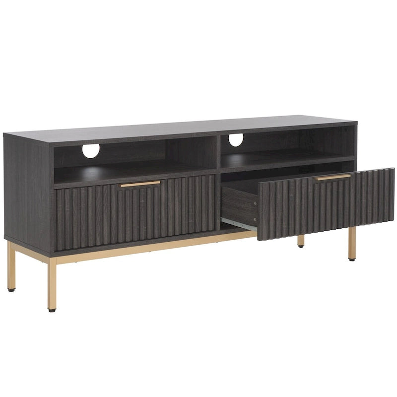 Meuble TV multimédia SAFAVIEH Alyse à 2 tiroirs et 2 étagères (compatible avec les écrans plats jusqu'à 65 pouces) - 153,4 cm x 39,6 cm x 63 cm