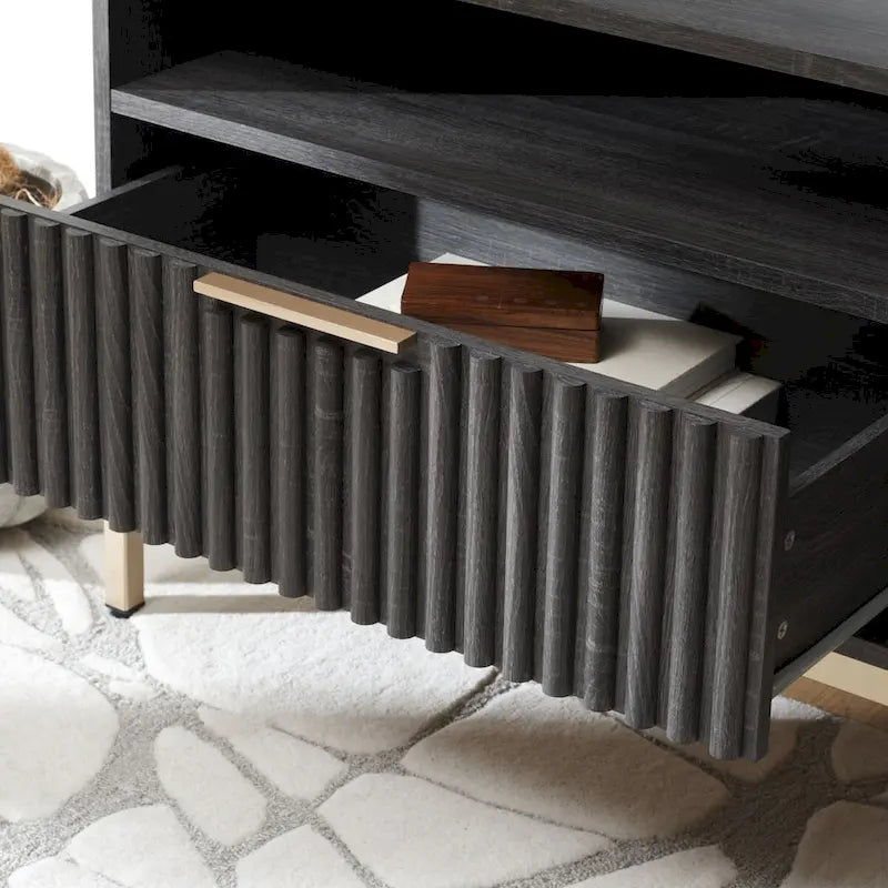 Meuble TV multimédia SAFAVIEH Alyse à 2 tiroirs et 2 étagères (compatible avec les écrans plats jusqu'à 65 pouces) - 153,4 cm x 39,6 cm x 63 cm