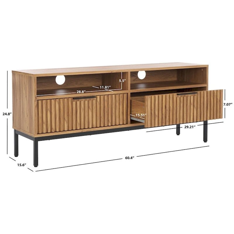 Meuble TV multimédia SAFAVIEH Alyse à 2 tiroirs et 2 étagères (compatible avec les écrans plats jusqu'à 65 pouces) - 153,4 cm x 39,6 cm x 63 cm