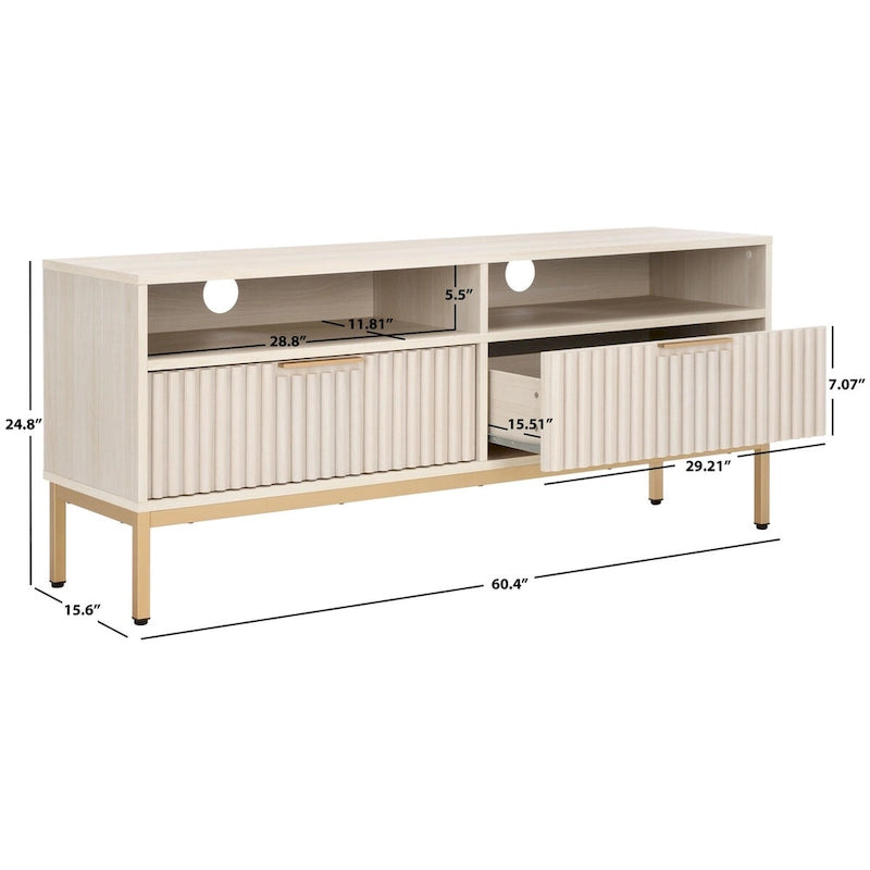 Meuble TV multimédia SAFAVIEH Alyse à 2 tiroirs et 2 étagères (compatible avec les écrans plats jusqu'à 65 pouces) - 153,4 cm x 39,6 cm x 63 cm