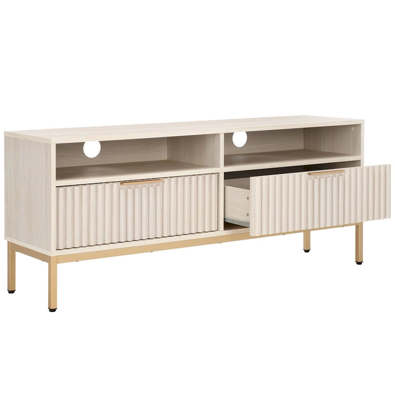 Meuble TV multimédia SAFAVIEH Alyse à 2 tiroirs et 2 étagères (compatible avec les écrans plats jusqu'à 65 pouces) - 153,4 cm x 39,6 cm x 63 cm