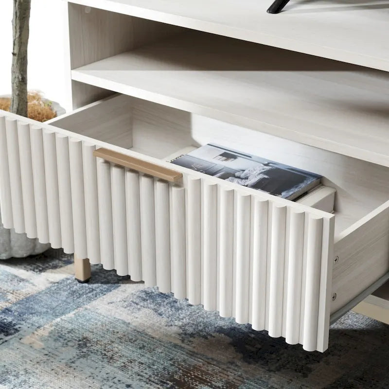 Meuble TV multimédia SAFAVIEH Alyse à 2 tiroirs et 2 étagères (compatible avec les écrans plats jusqu'à 65 pouces) - 153,4 cm x 39,6 cm x 63 cm