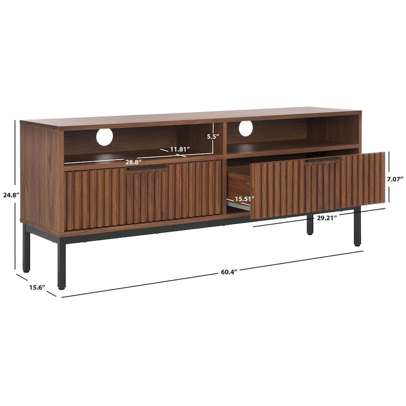 Meuble TV multimédia SAFAVIEH Alyse à 2 tiroirs et 2 étagères (compatible avec les écrans plats jusqu'à 65 pouces) - 153,4 cm x 39,6 cm x 63 cm