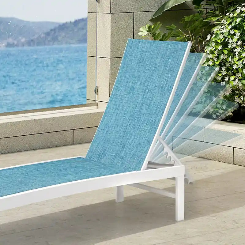 VredHom Chaises longues de jardin réglables en aluminium et table d'appoint – 153,4 cm (L) x 62,5 cm (l) x 40,9/103,6 cm (H)