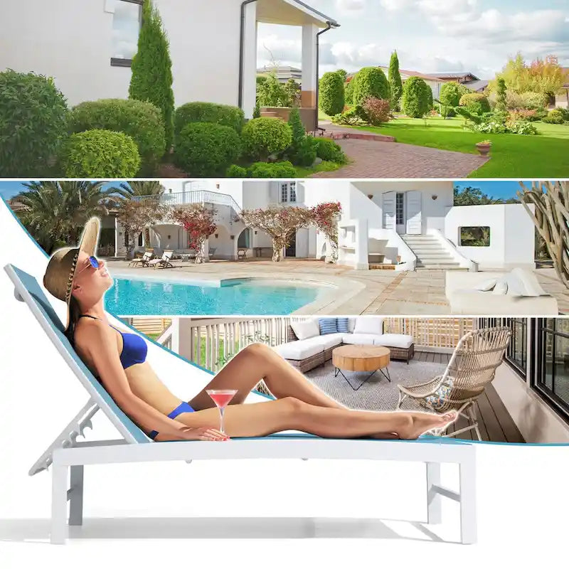 VredHom Chaises longues de jardin réglables en aluminium et table d'appoint – 153,4 cm (L) x 62,5 cm (l) x 40,9/103,6 cm (H)