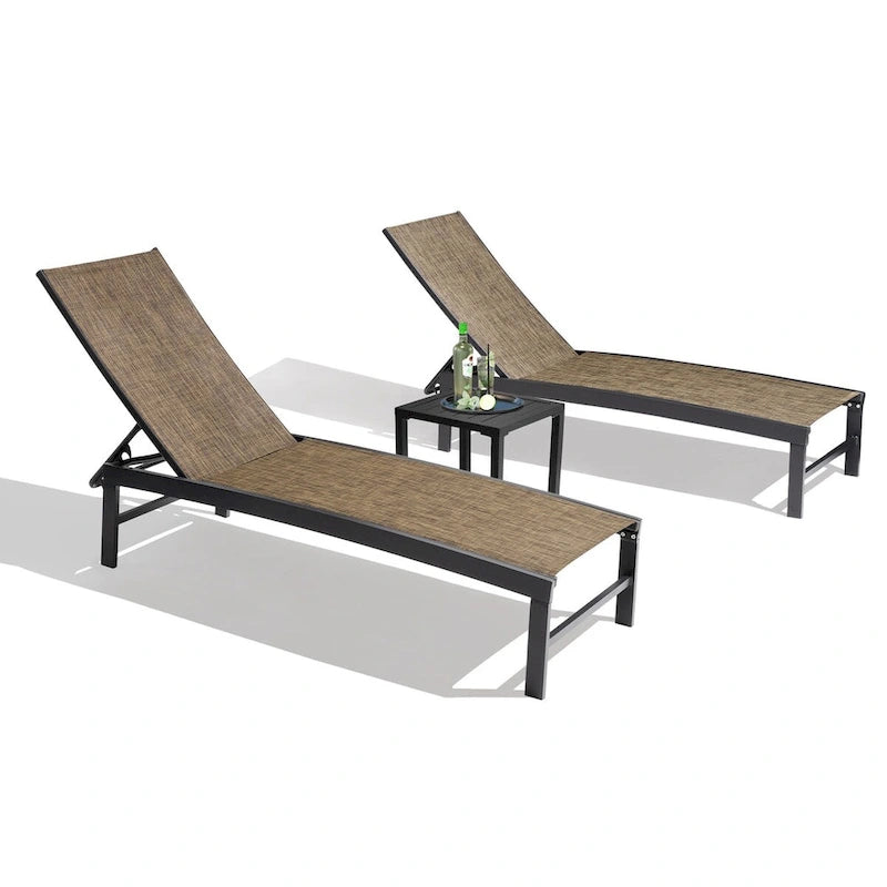 VredHom Chaises longues de jardin réglables en aluminium et table d'appoint – 153,4 cm (L) x 62,5 cm (l) x 40,9/103,6 cm (H)