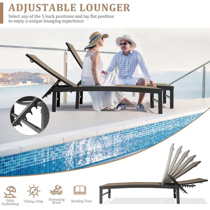VredHom Chaises longues de jardin réglables en aluminium et table d'appoint – 153,4 cm (L) x 62,5 cm (l) x 40,9/103,6 cm (H)