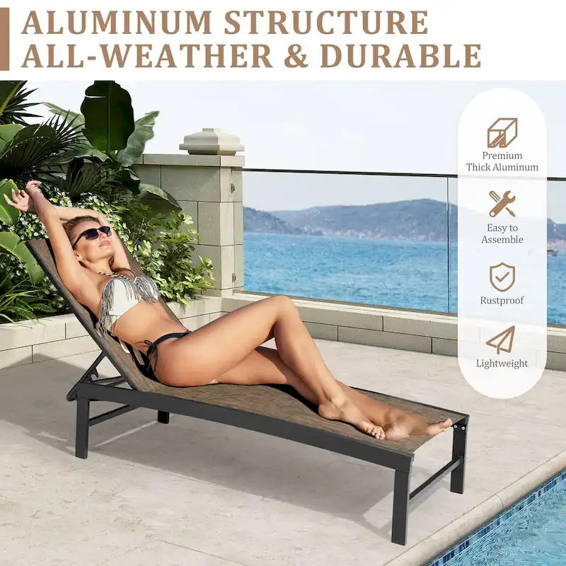 VredHom Chaises longues de jardin réglables en aluminium et table d'appoint – 153,4 cm (L) x 62,5 cm (l) x 40,9/103,6 cm (H)