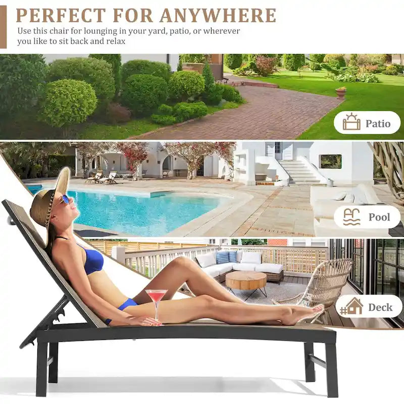 VredHom Chaises longues de jardin réglables en aluminium et table d'appoint – 153,4 cm (L) x 62,5 cm (l) x 40,9/103,6 cm (H)