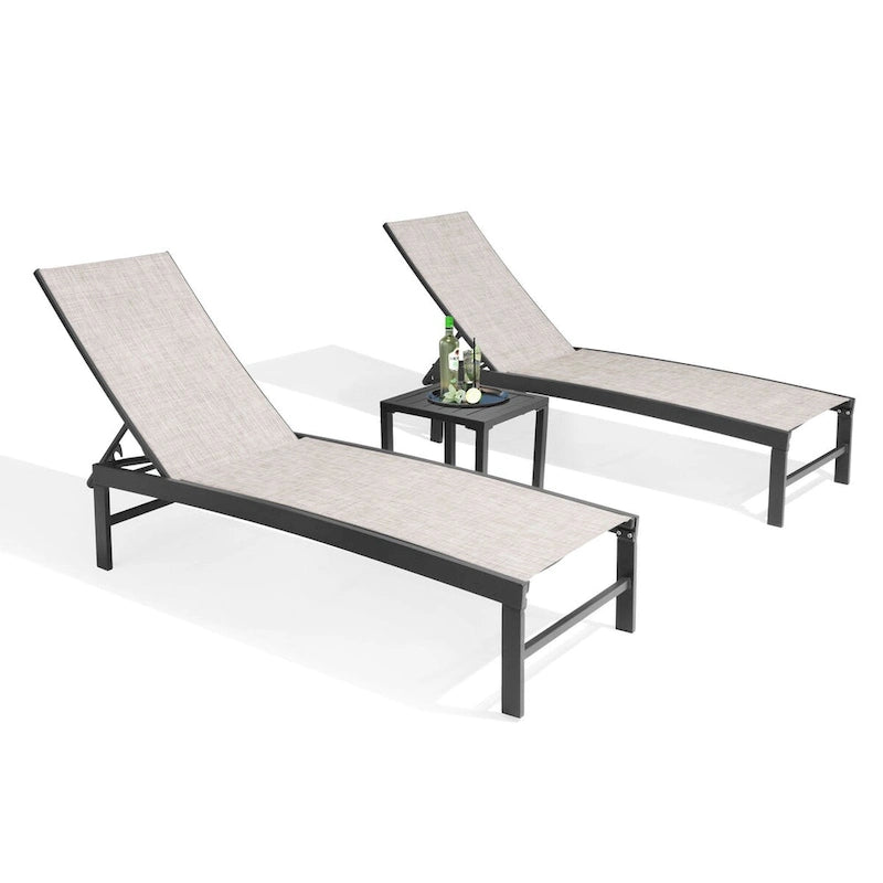 VredHom Chaises longues de jardin réglables en aluminium et table d'appoint – 153,4 cm (L) x 62,5 cm (l) x 40,9/103,6 cm (H)