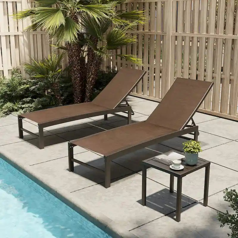VredHom Chaises longues de jardin réglables en aluminium et table d'appoint – 153,4 cm (L) x 62,5 cm (l) x 40,9/103,6 cm (H)