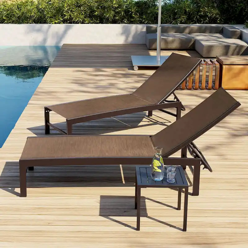 VredHom Chaises longues de jardin réglables en aluminium et table d'appoint – 153,4 cm (L) x 62,5 cm (l) x 40,9/103,6 cm (H)