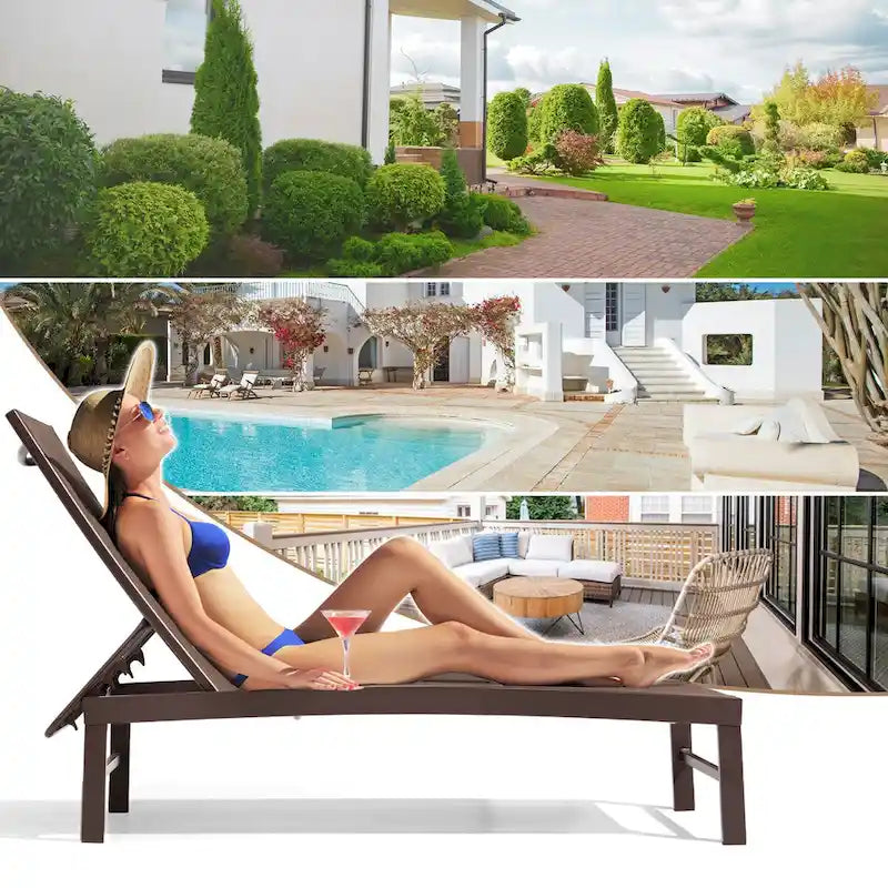 VredHom Chaises longues de jardin réglables en aluminium et table d'appoint – 153,4 cm (L) x 62,5 cm (l) x 40,9/103,6 cm (H)