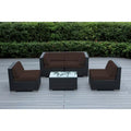 Ohana Outdoor Patio Ensemble Sectionnel 5 Pièces en Osier Noir avec Coussins - Aucun Assemblage Nécessaire