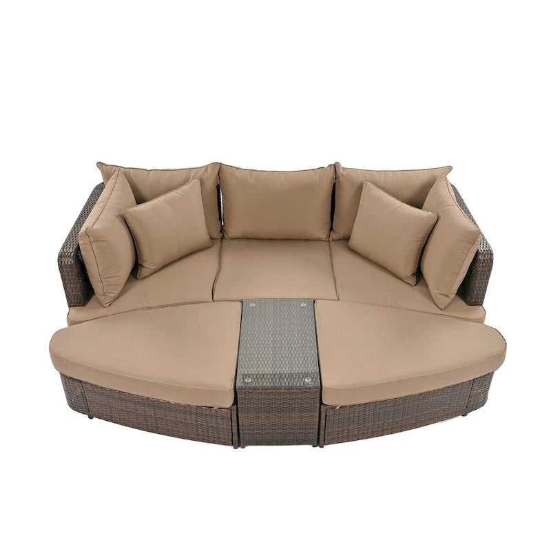Ensemble de canapé d'extérieur rond de 6 pièces pour conversation de patio