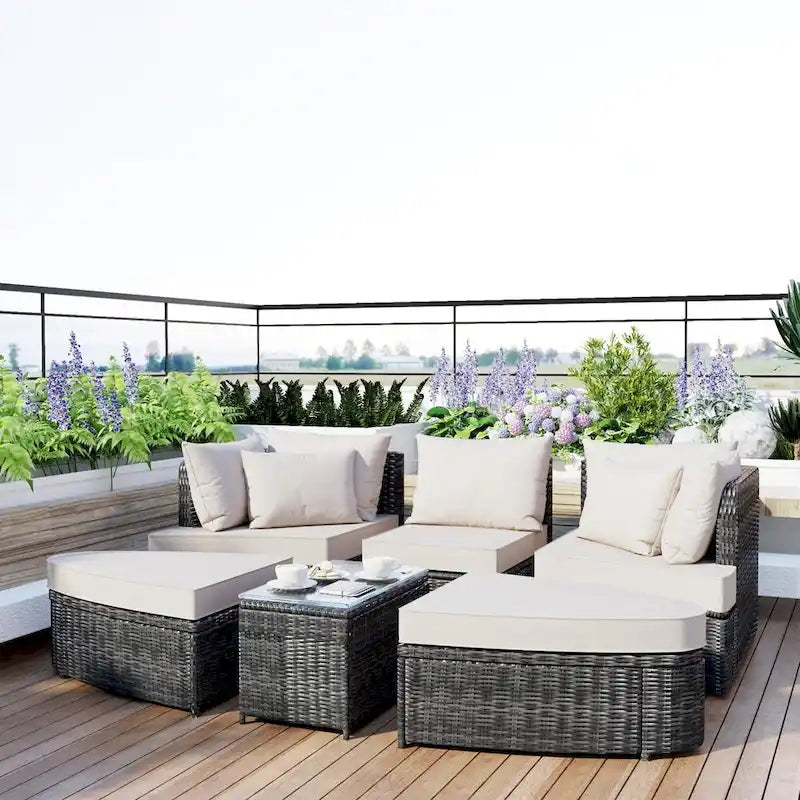 Ensemble de canapé d'extérieur rond de 6 pièces pour conversation de patio