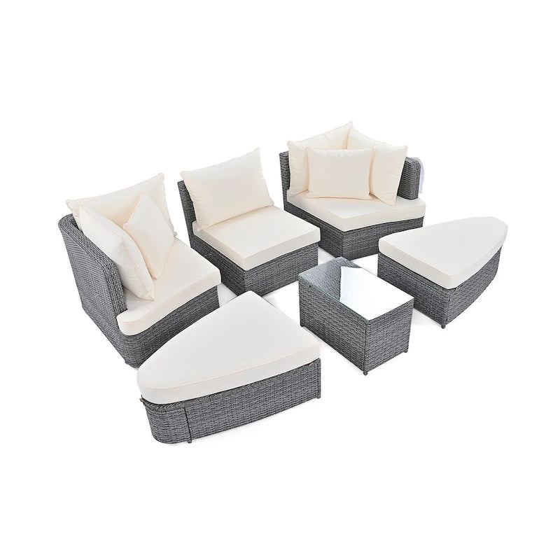 Ensemble de canapé d'extérieur rond de 6 pièces pour conversation de patio