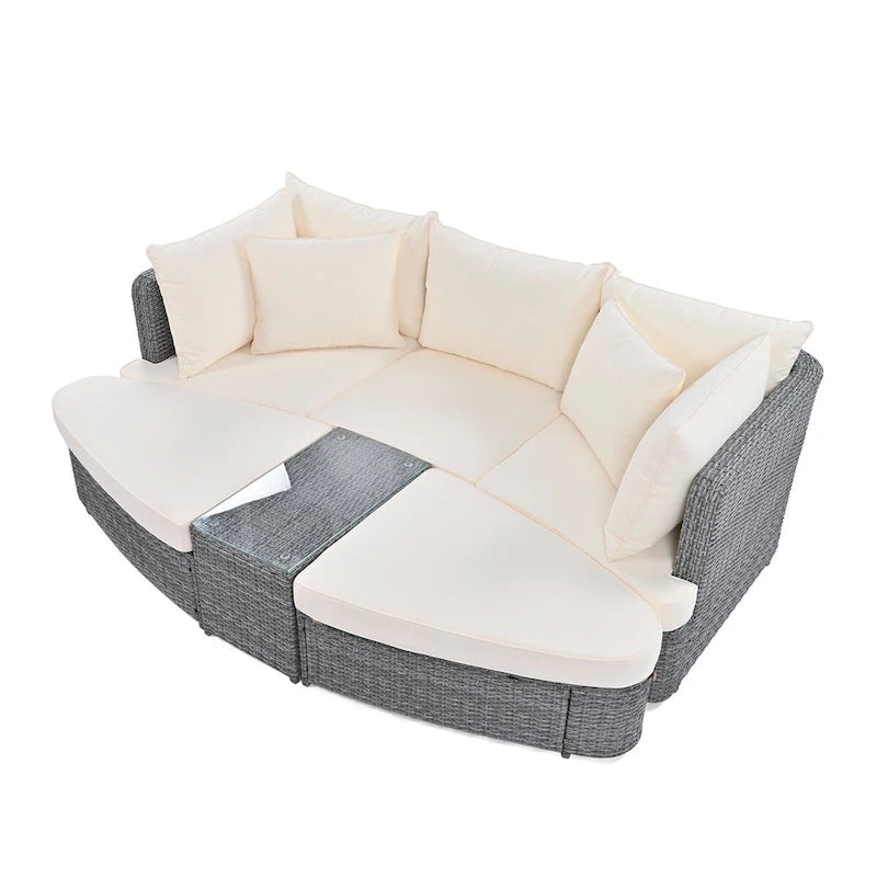 Ensemble de canapé d'extérieur rond de 6 pièces pour conversation de patio