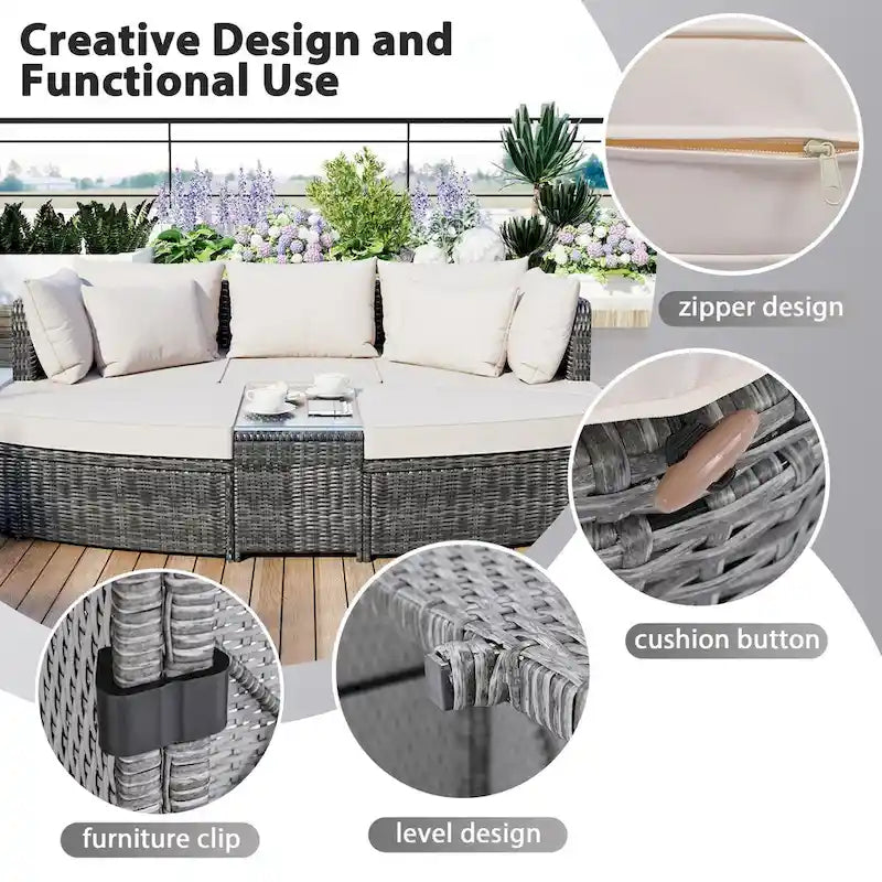 Ensemble de canapé d'extérieur rond de 6 pièces pour conversation de patio