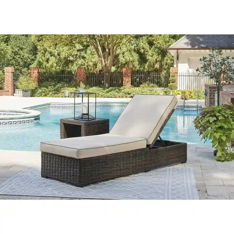 Signature Design by Ashley Coastline Bay Brown Outdoor Chaise Lounge with Cushion - 28.13 W x 76.88 D x 17.25 H