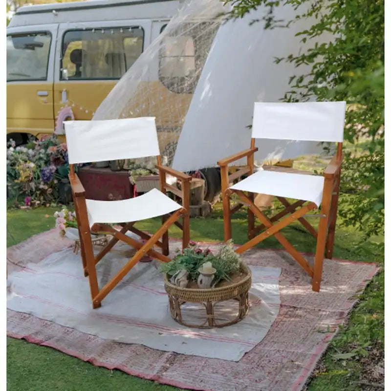 Lot de 2 chaises pliantes en bois et toile