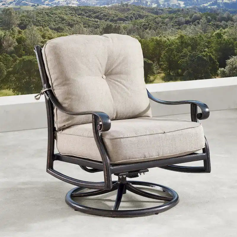 Ensemble table de brasero en aluminium de 48 po avec quatre fauteuils pivotants à bascule et accessoires