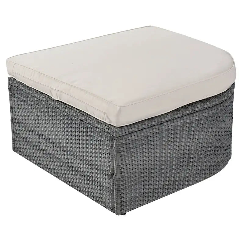 Bain de soleil d'extérieur en osier gris avec coussins et auvent rétractable