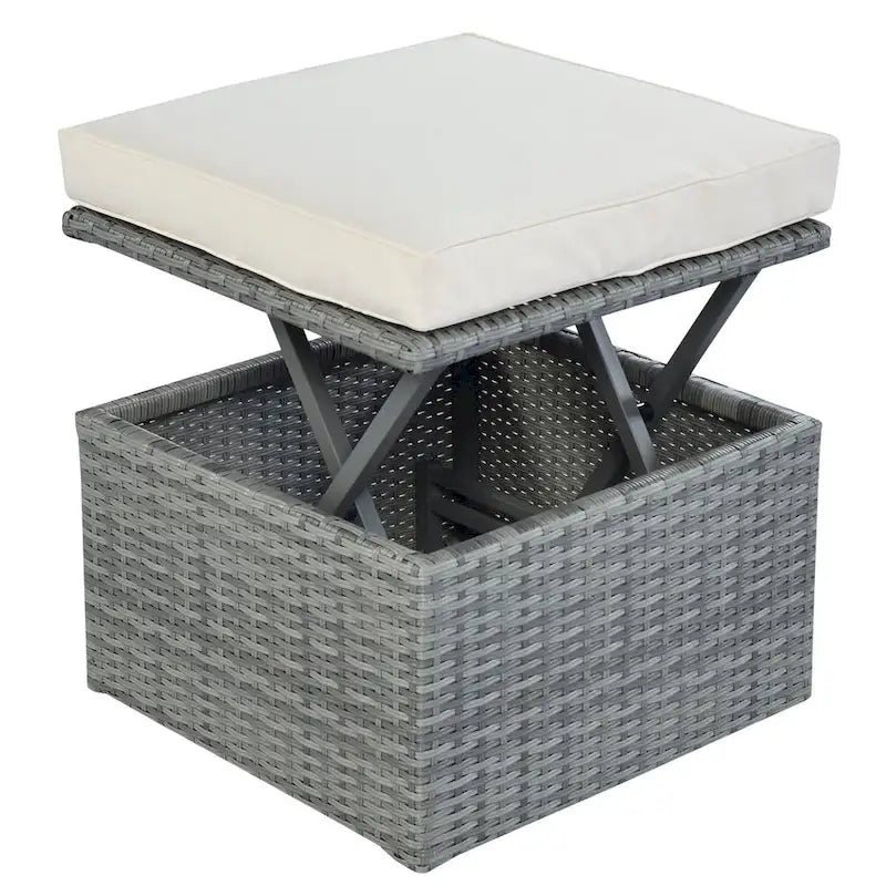 Bain de soleil d'extérieur en osier gris avec coussins et auvent rétractable