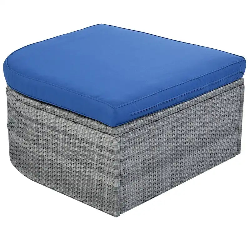 Bain de soleil d'extérieur en osier gris avec coussins et auvent rétractable