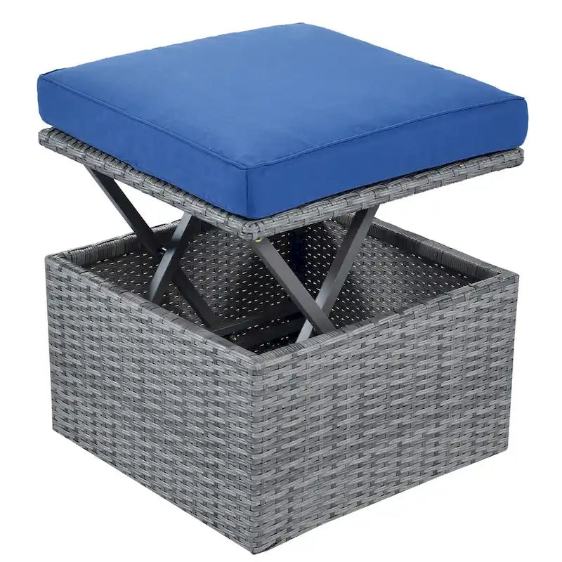 Bain de soleil d'extérieur en osier gris avec coussins et auvent rétractable