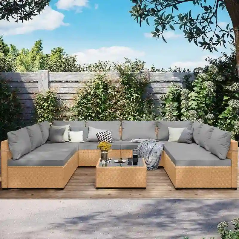 Ensemble de 9 meubles de jardin en osier UPHA avec coussins