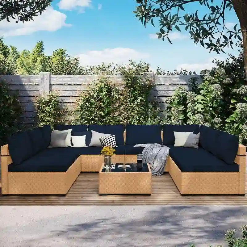 Ensemble de 9 meubles de jardin en osier UPHA avec coussins