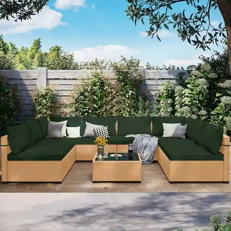 Ensemble de 9 meubles de jardin en osier UPHA avec coussins