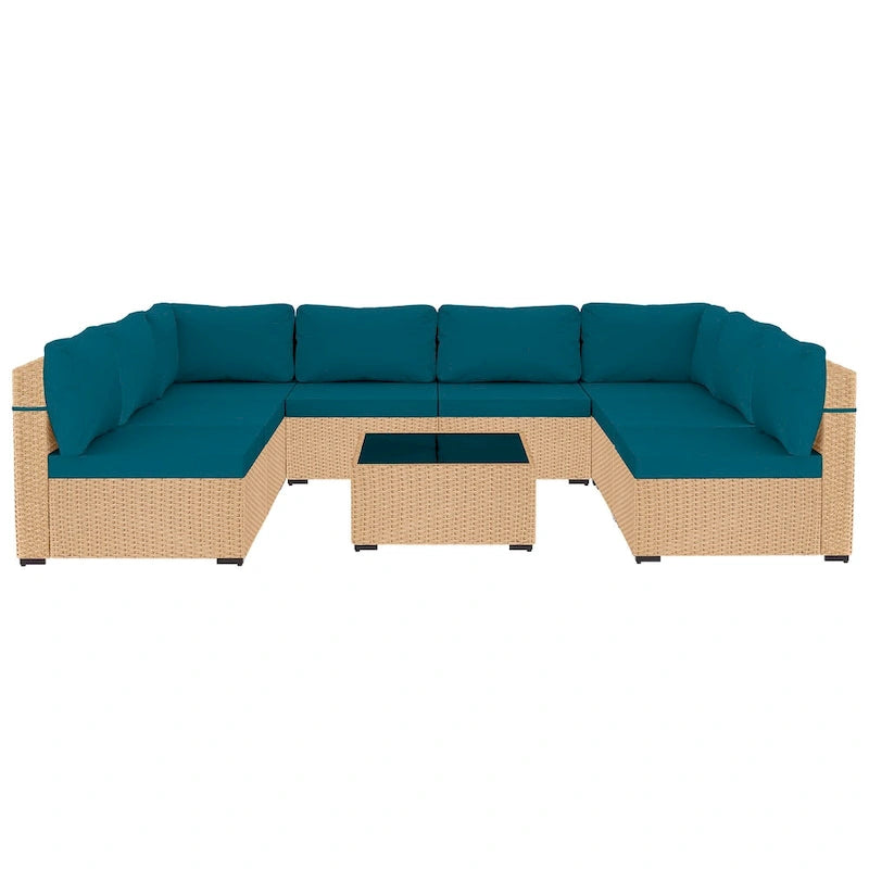 Ensemble de 9 meubles de jardin en osier UPHA avec coussins