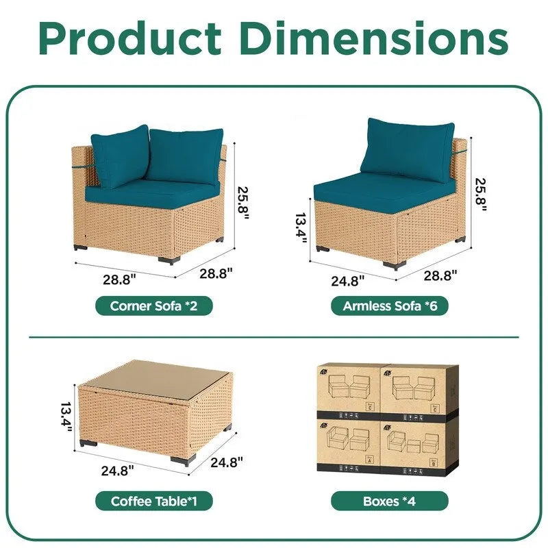 Ensemble de 9 meubles de jardin en osier UPHA avec coussins