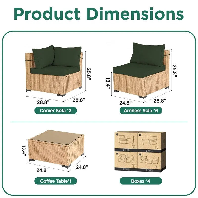 Ensemble de 9 meubles de jardin en osier UPHA avec coussins