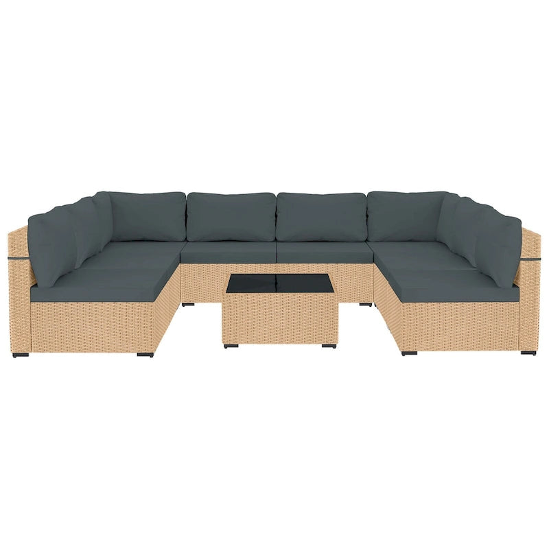 Ensemble de 9 meubles de jardin en osier UPHA avec coussins