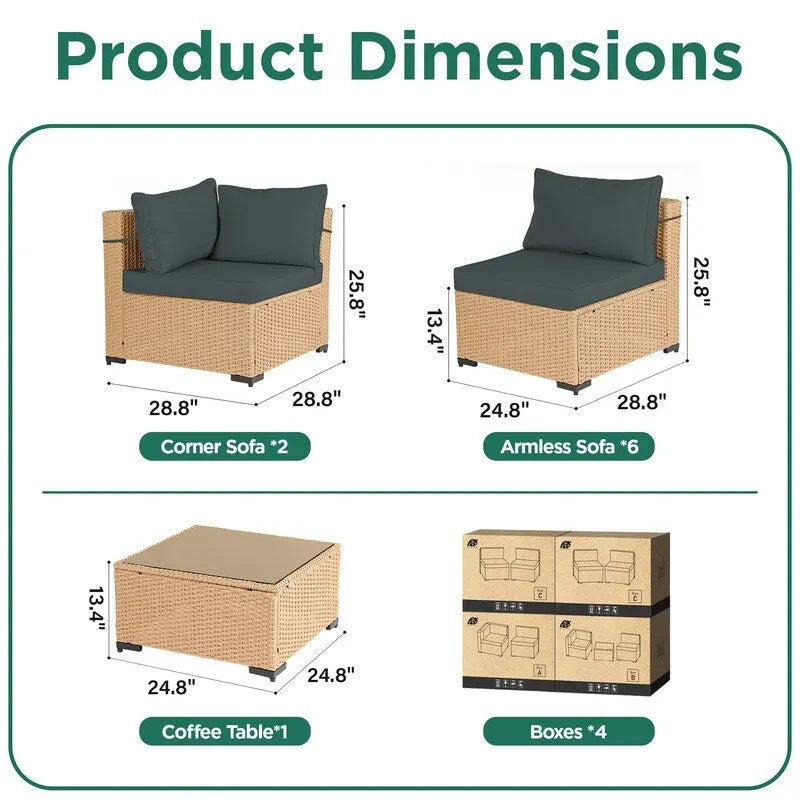 Ensemble de 9 meubles de jardin en osier UPHA avec coussins