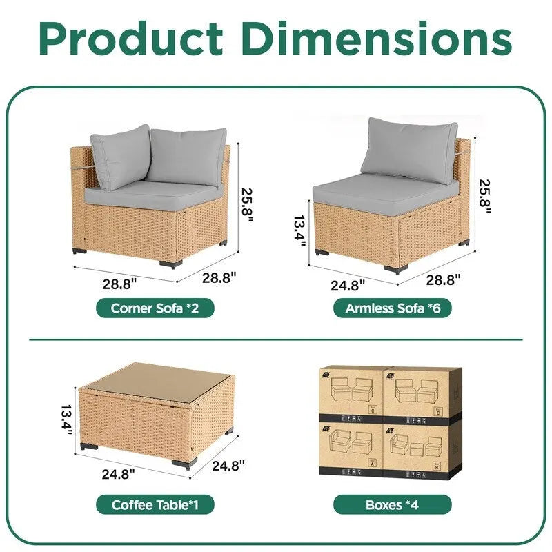 Ensemble de 9 meubles de jardin en osier UPHA avec coussins