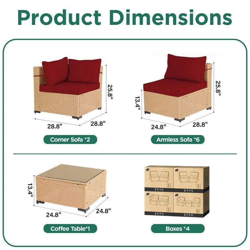 Ensemble de 9 meubles de jardin en osier UPHA avec coussins