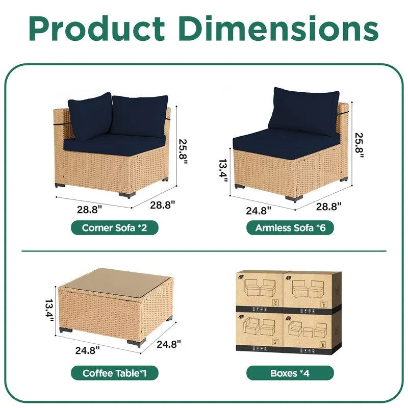 Ensemble de 9 meubles de jardin en osier UPHA avec coussins