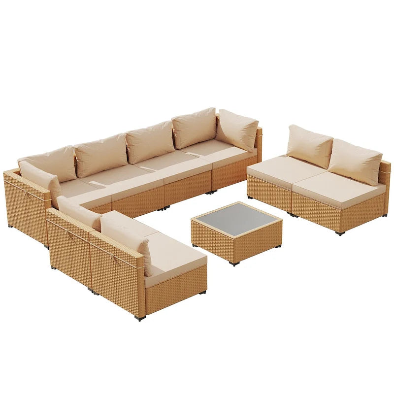 Ensemble de 9 meubles de jardin en osier UPHA avec coussins
